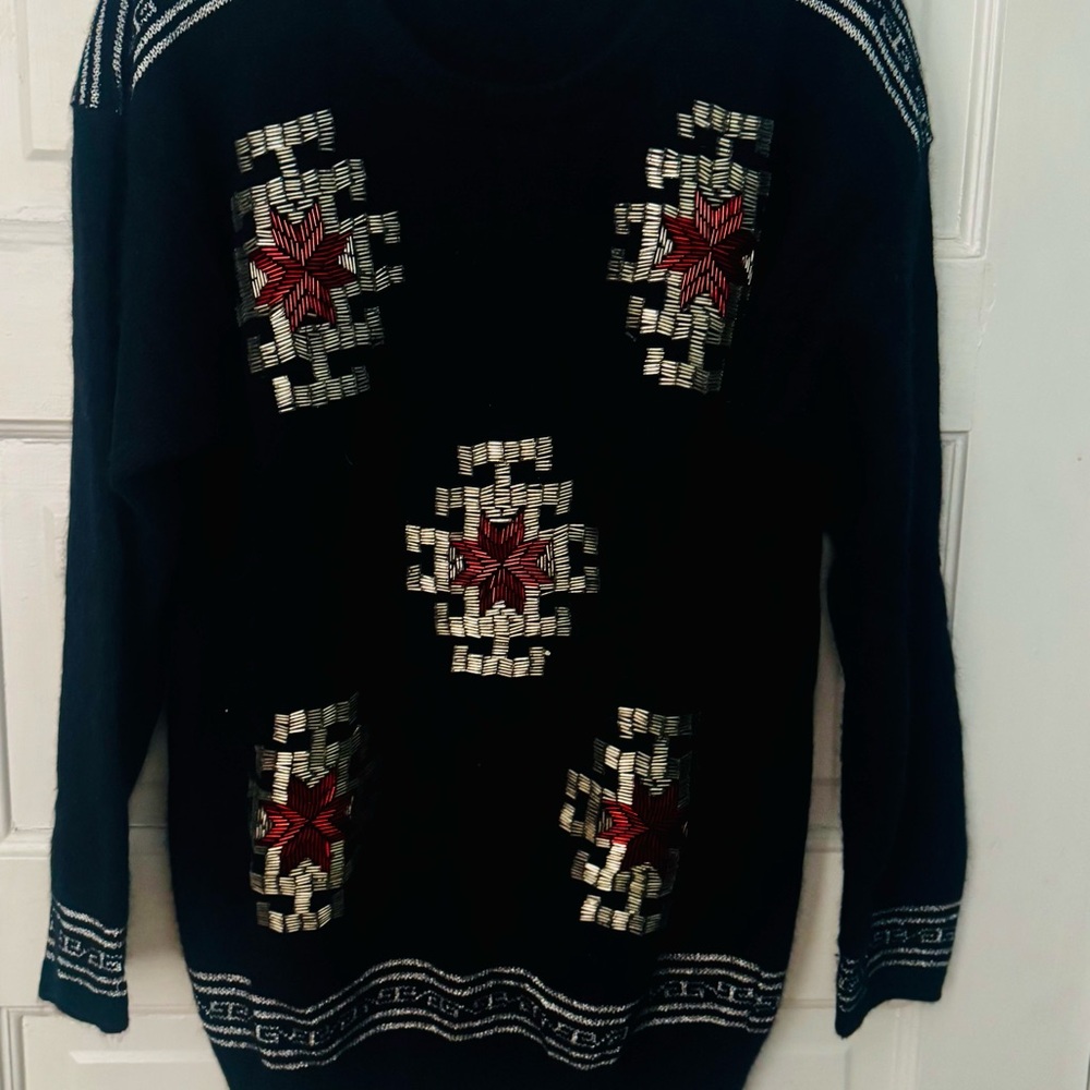 Black Sweater with Red Star Pattern